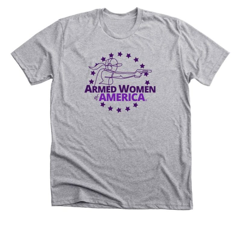 Armed Women of America t shirt grey with logo