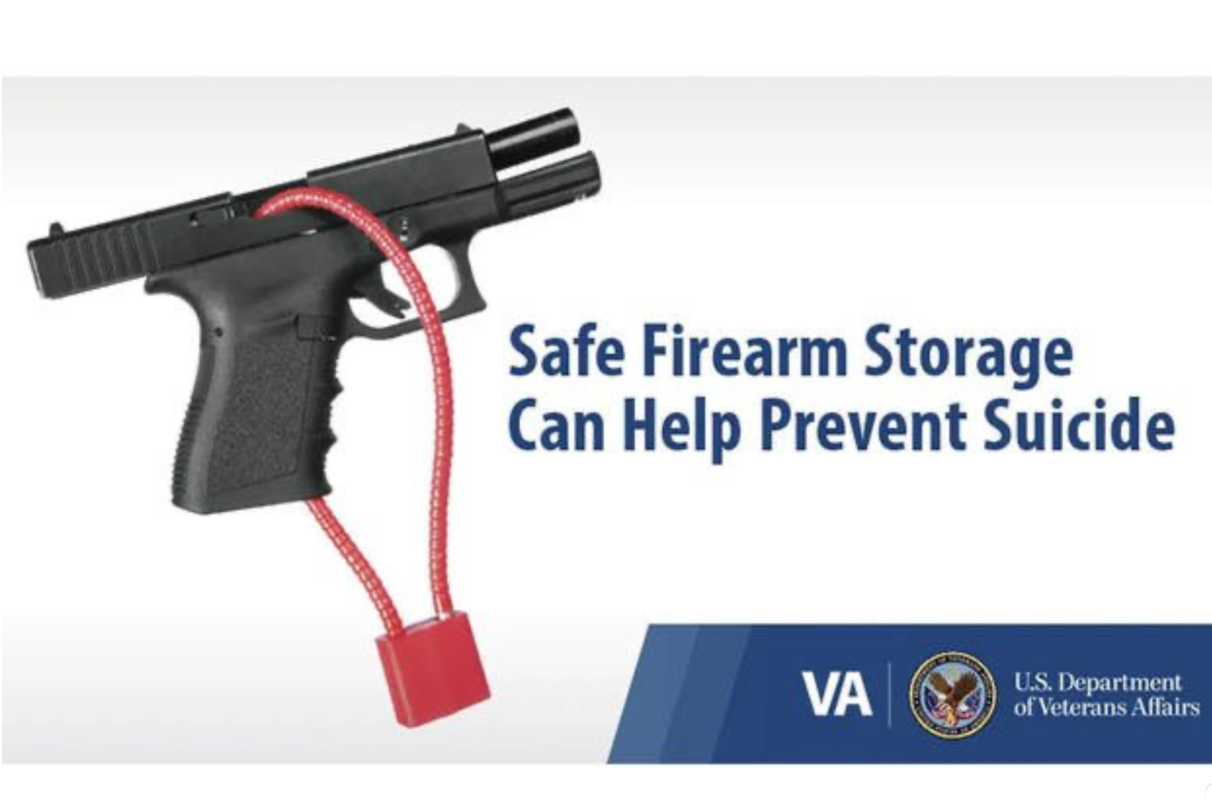handgun with red rope lock Safe Firearm Storage can help prevent suicide VA U.S. Department of Veterans Affairs