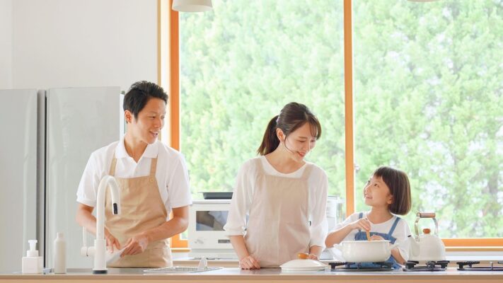 Family cooking in home